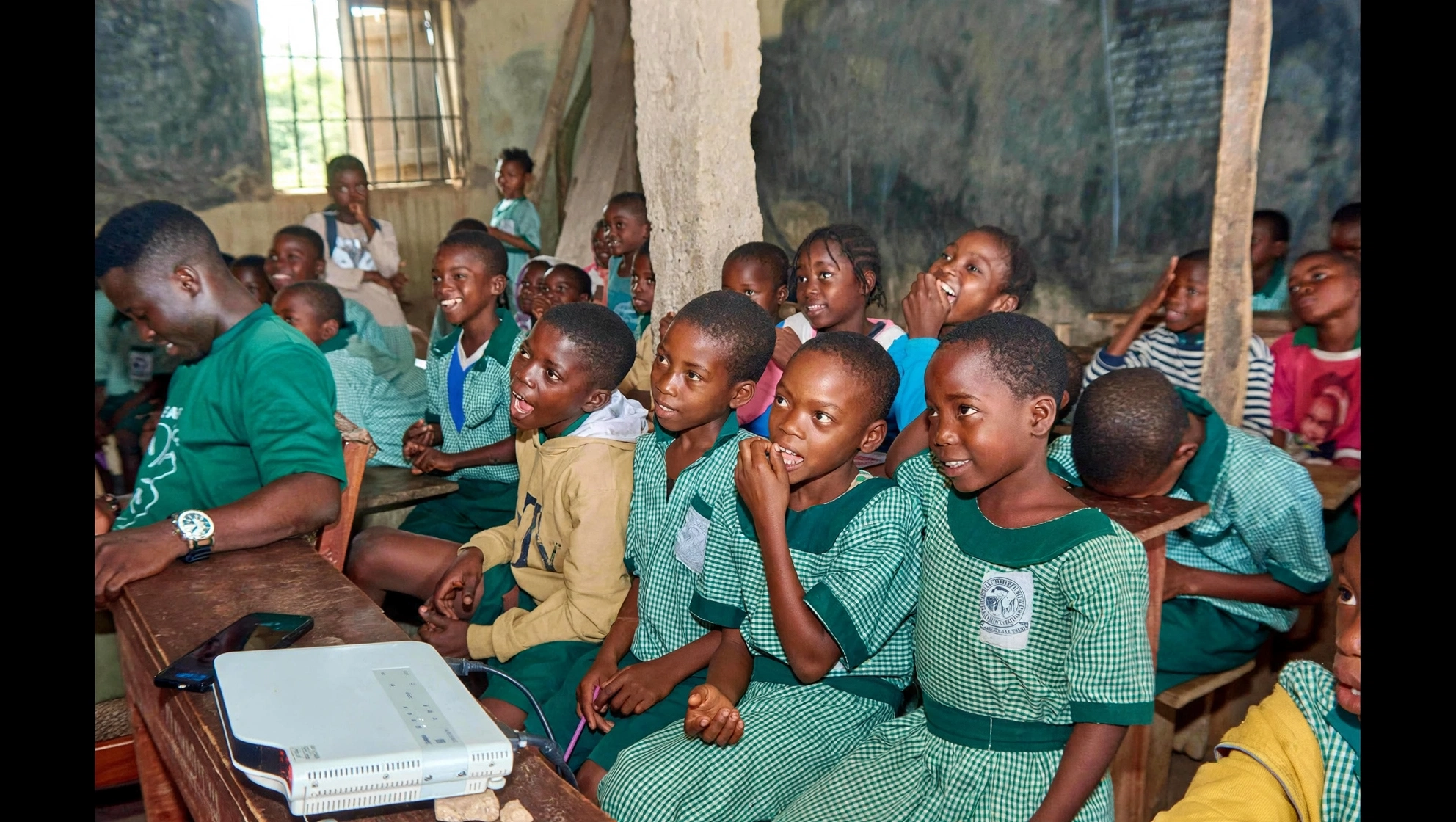 School children gathered for the garden learning program